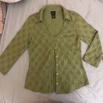 INC Y2k Vintage  Green Button Down Blouse with Floral Lace Size Small Photo 0