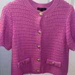 Ann Taylor  Geo Stitch Short-Sleeve Cardigan size M, 100% Cotton Photo 0