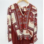 Anthropologie Tiny Rust Red Nahara Paisley Print Blouse‎ V-Neck High Low Top Shirt Women XS Photo 0