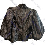 Ganni  Metallic Jacquard Brocade Puff Sleeve Top, Black Size 36 Photo 2