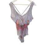 Mapale bodysuit nightie lace up back lace trim floral size 1X/2X Orange Photo 1