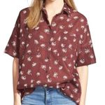 Madewell Maroon Palm Tree Courier Button Down Short Sleeve Top Shirt size Small Photo 0