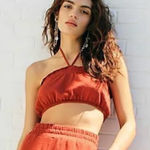 Free People  Beach Don't‎ Kill My Vibe Bronzer Brown Halterneck Bandeau Top XS Photo 0