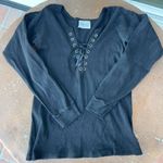 Free People Vintage grunge Black long sleeve lace up top / one size  Photo 3
