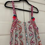 Juliet Dunn London Tribal Tassel Maxi Dress White Jade Embroidered Size 2 US 6/8 Pink Size M Photo 2