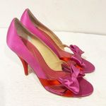Kate Spade  Satin Pink And Red Bow Open Toe High Heels Pumps Size 8.5B Photo 2