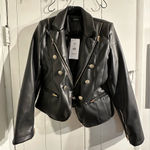 Akira  NWT Black Pleather Jacket with Gold Details Photo 0