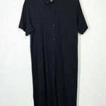 ATM Black Jersey Midi Shirt Dress Large L Button Front Pockets Photo 0