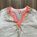 Lilly Pulitzer White Linen Tunic large V Neck Top Vacation Summer Photo 2