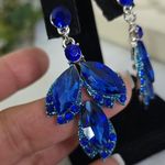 Statement Silver and Blue Floral Crystal Necklace and Earrings Set Photo 10