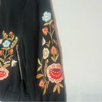W5  Anthropologie Full Zip Sweatshirt Black Floral Embroidered Beaded Size Small Photo 4