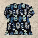 KikiSol Tunic Top Womens Small Cotton Cover Up Beach Black Blue Leaf Semi Sheer Photo 0
