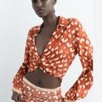 ZARA  printed cropped knot beaded cuff blouse NWT Photo 0