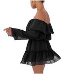 Rumored Senorita Mini Dress SMALL Black Ruffles Bohemian Sheer NWT Danty Flirty Photo 3