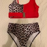SheIn Red/Cheetah Two Piece Swimsuit  Photo 0
