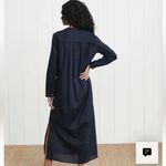 Jenni Kayne  Navy Long Sleeve Button Front Midi Cotton Linen Dress Photo 1