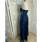 Lulus Strapless Blue Jacquard Gown Mesh Waist Pleated Maxi Formal Dress NWT Photo 5