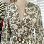 ZARA V-neck Embroidered Eyelet Belted Mini Dress in White Green Floral Photo 7