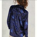 Pilcro Relaxed Blue Velvet Colorful Luxury Holiday Blouse‎ 8  Anthropologie Mara Photo 1