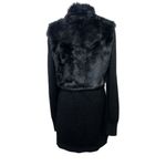 Tahari Wool Faux Fur Full Snap Long Black Mixed Media Sweater Shacket Size Small Photo 1