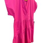 Sandra Darren NWT Nordstrom Asymmetric Tiered Dress Short Sleeve, Hot Pink Large Photo 4