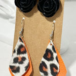 Leopard Print Vegan Leather Dangle & Rose Stud Earrings‎ Orange & Black 2 Pairs Black Photo 0