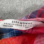 ZARA Plaid Tie Back Peplum Shirt Womens Small Red Short Sleeve Ruffle Round Neck Photo 7