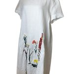 Minibee White Linen Floral Embroidered Midi Dress L | Boho Cottagecore Lagenlook Size L Photo 3