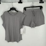 Softies Dream Knit Grey Raglan Cap Sleeve Short Set Matching Lounge Set Small Gray Photo 0