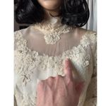 Vtg OOAK Lace Wedding dress scalloped sheer high neck & empire waist medium White Photo 11