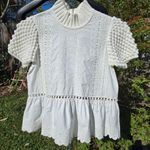 Sea Eyelet White Blouse With Bobble Knit Short Sleeves S Photo 1