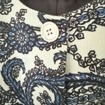 Talbots  Paisley Blazer Jacket White Blue Lined 3/4 Sleeve Crop Career Formal 14 Photo 2