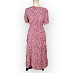 Ba&sh  Noemie Dress Women's Small Pink Red Midi V-Neck Short Sleeve Side Tie Photo 4