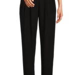 Eileen Fisher  Silk Georgette Crepe Black Pants Pockets Tapered Ankle Large NWT Photo 0
