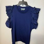 Anthropologie  Blue Flutter Sleeve Ruffled T-Shirt Photo 0