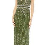 Mac Duggal  93603 Womens Green SEQUINED HIGH NECK SLEEVELESS COLUMN GOWN Dress Photo 0