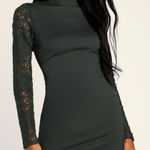 Lulus  Dark Green Lace Long Sleeve Bodycon Dress, Size Medium Photo 0
