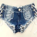 Womens Denim Booty Shorts, Sexy Mini Lace Up Thong Jeans Shorts, Clubwear, Party Photo 5