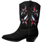 JustFab Cowgirl Boots Black Vegan Suede Western Mid Calf Floral Detail Women’s 9.5 NEW Photo 2