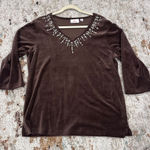 Quacker Factory Brown Velour Top with Rhinestone Pearl Detail at Neck Photo 0