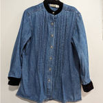 Coldwater Creek  denim shacket with velvet cuffs size Large Photo 0