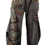 NWT ~ Gray Abstract Pockets Wide Leg Loose Casual Pants ~ Women's Size LARGE Photo 0