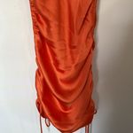 ZARA Orange Ruched Satin Slip‎ Mini Dress Size XS Adjustable Cowl Neck Photo 10