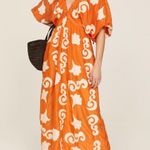 CHUFY Orange White Design Cupro Blend 3/4 Sleeves Lucia Maxi Dress Size Medium Photo 0