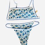 SheIn Bikini Blue White Yellow Floral Cheeky Mediterranean M L Photo 0