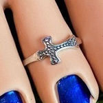 Cross sterling silver adjustable toe/midi ring Silver Photo 0