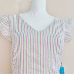 Draper James  RSVP Pink Green and White Striped Seersucker Peplum Blouse. Photo 4