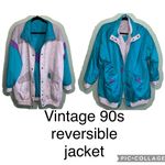 Vintage 90s reversible teal gray purple sweatshirt and windbreaker jacket unisex Size XL Photo 1