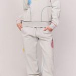 By Samii Ryan Smiley Rainbow Sweatpants Women's Small Gray Elastic Waist Printed Photo 0