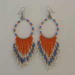 Boho Chic Orange and Blue Fringe Earrings Photo 1